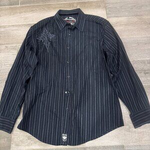 Rock 47 Embroidered Cross Button-Down Shirt – Men’s XL